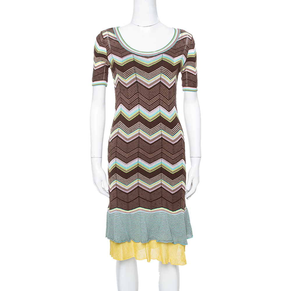 Image of M Missoni Multicolor Cotton Knit Scoop Neck Skater Dress M