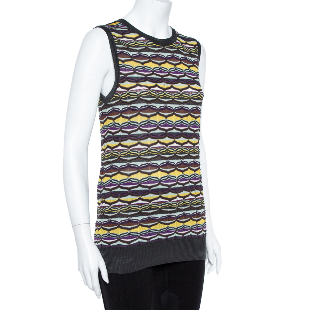 M Missoni Multicolor Patterned Knit Tank Top And Cardigan Set L