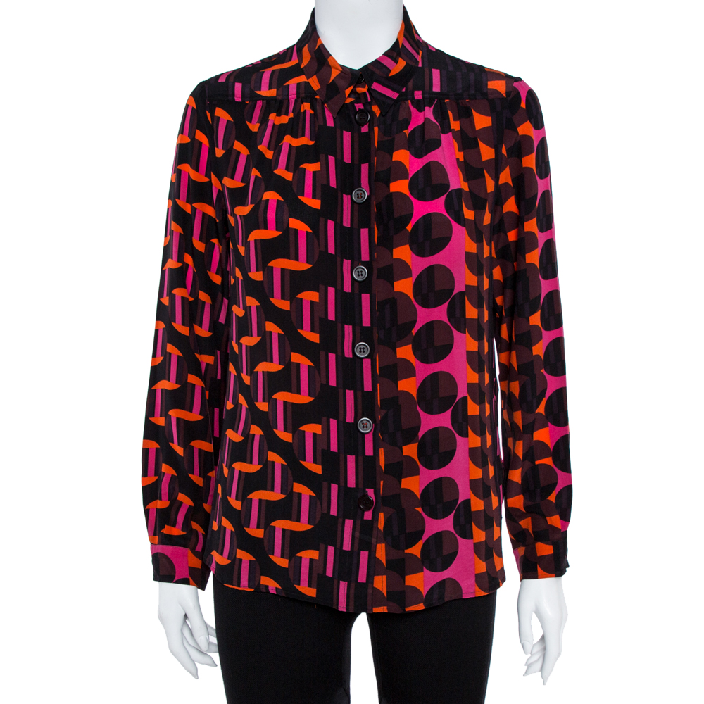 Image of M Missoni Multicolor Geo Print Crepe de chine Silk Shirt L