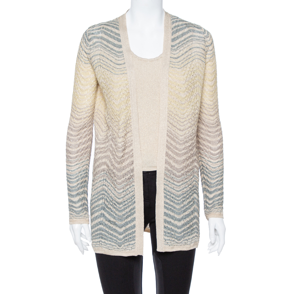 Image of M Missoni Gold Lurex Knit Top & Open Front Cardigan Set S