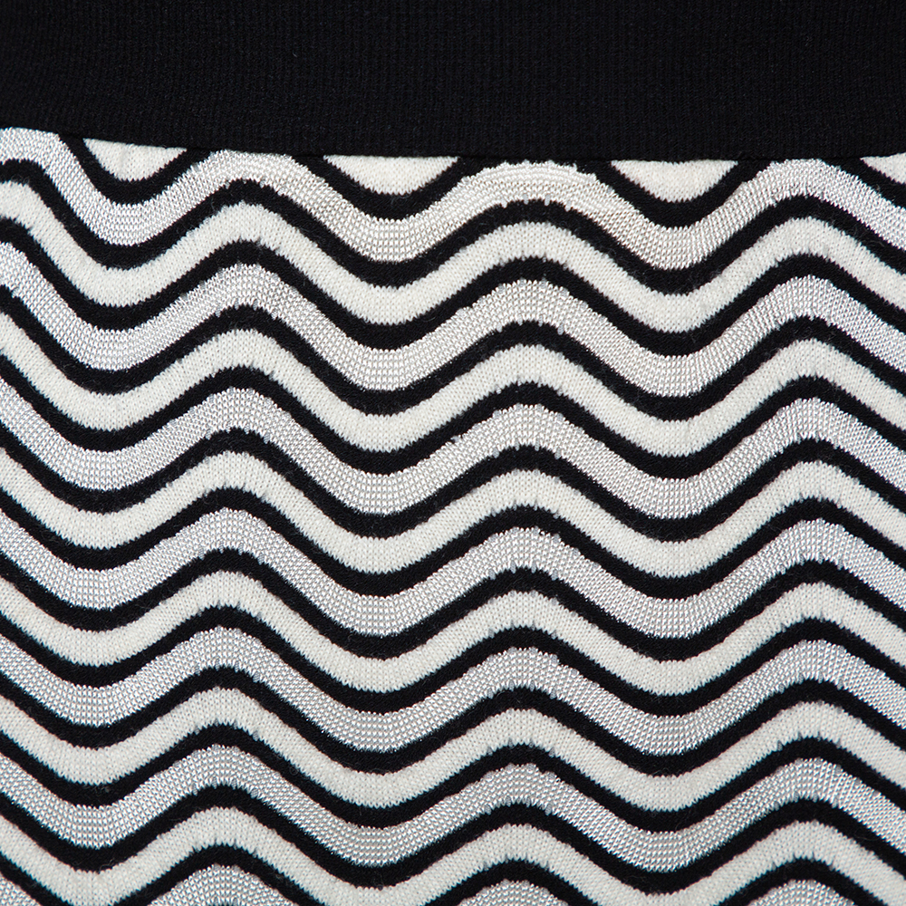 M Missoni Monochrome Wave Patterned Knit Maxi Skirt M