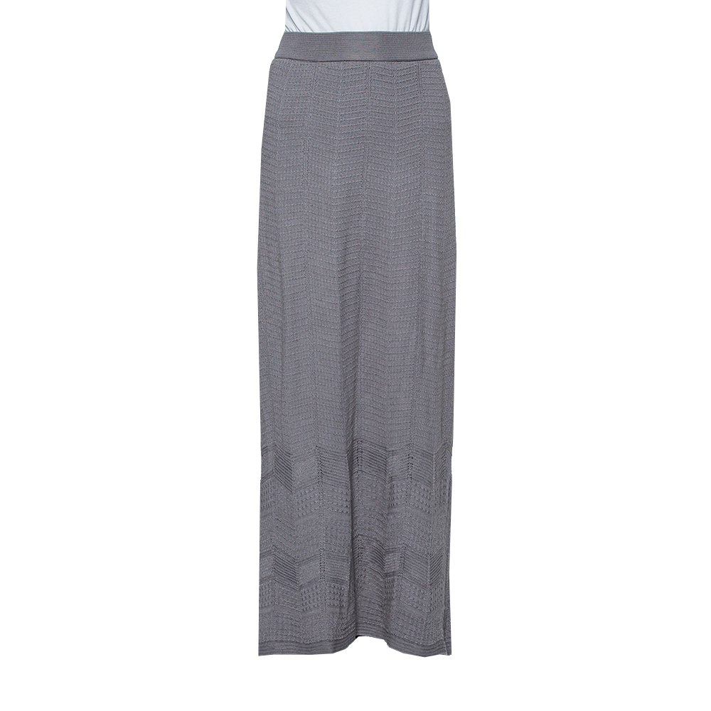 M Missoni Grey Patterned Knit Maxi Skirt S