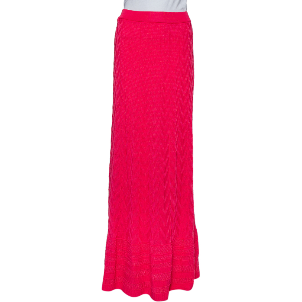 M Missoni Pink Chevron Pattern Knit Maxi Skirt M