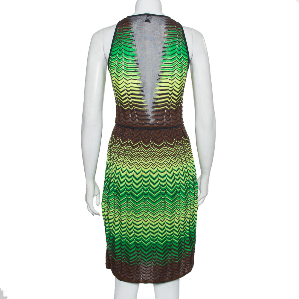 M Missoni Multicolor Wave Patterned Knit Sleeveless Midi Dress S