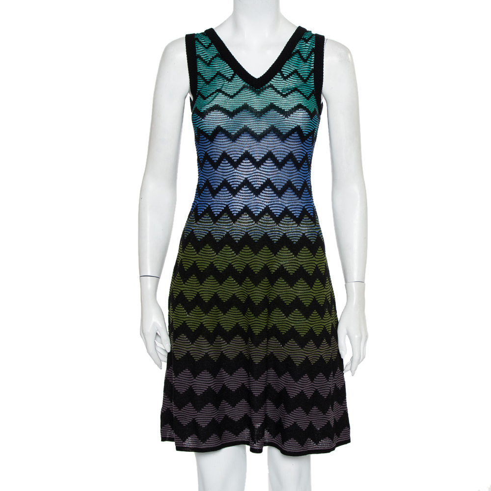M Missoni Multicolor Patterned Knit Sleeveless Mini Dress S