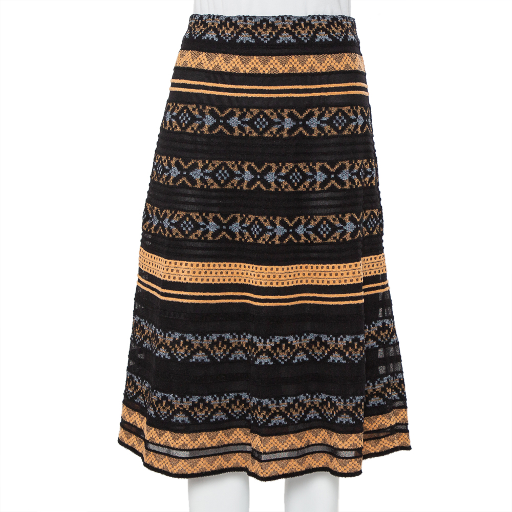 M Missoni Black Patterned Knit Knee Length Skirt M