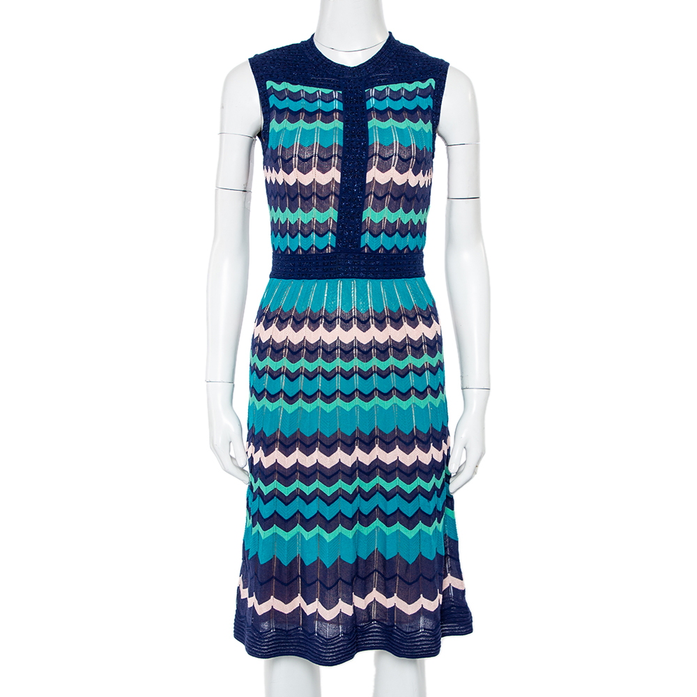 M Missoni Multicolor Patterned Lurex Knit Sleeveless Dress S