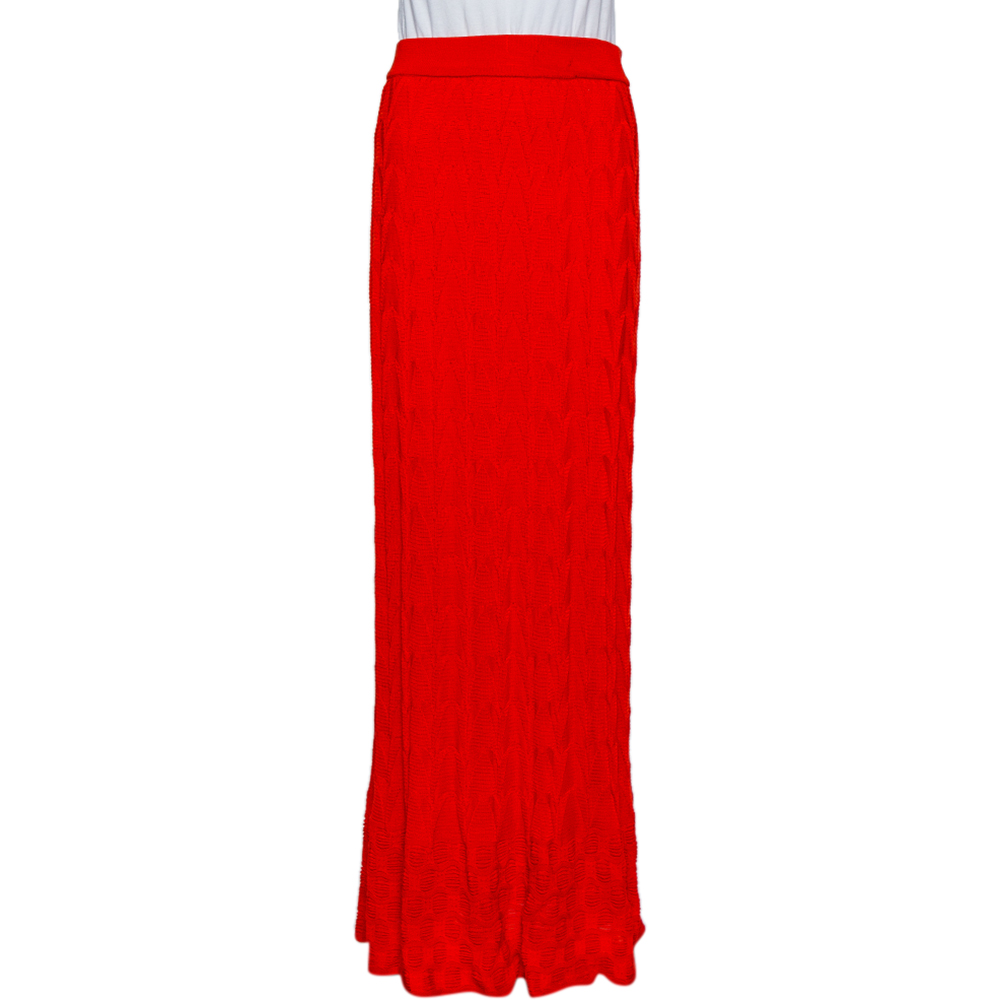 M Missoni Coral Red Patterned Knit Maxi Skirt M