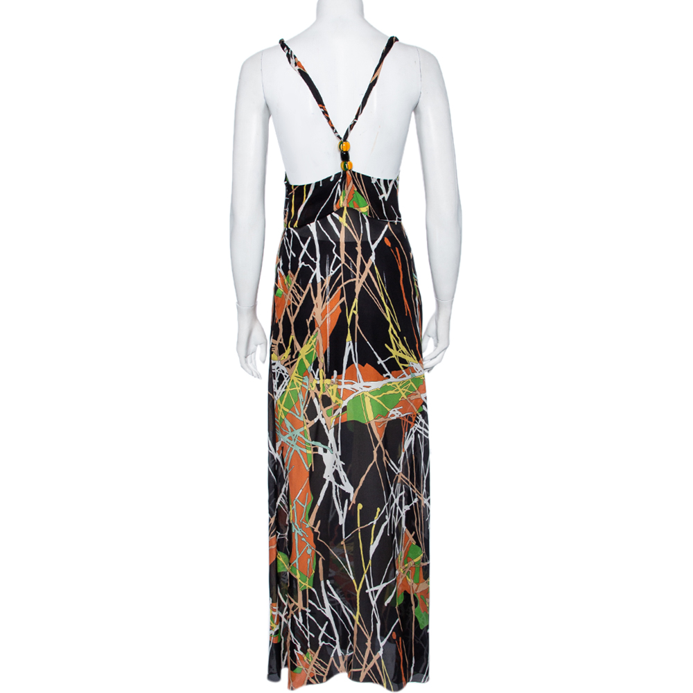 M Missoni Multicolor Printed Silk Sleeveless Maxi Dress M