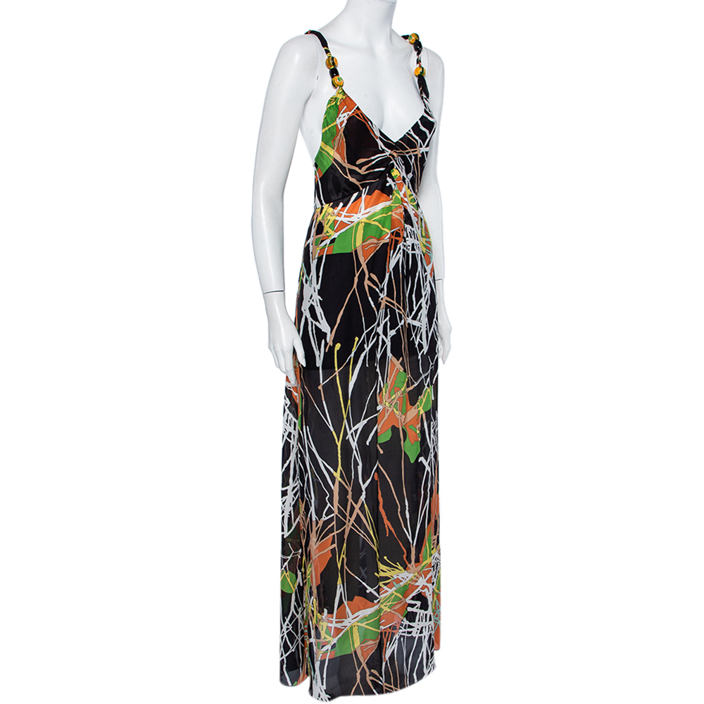 M Missoni Multicolor Printed Silk Sleeveless Maxi Dress M