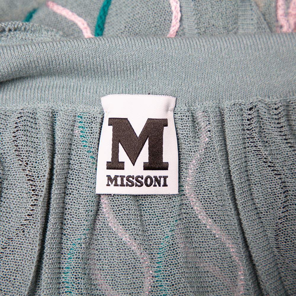 M Missoni Grey Patterned Knit Plunge Neck Midi Dress L