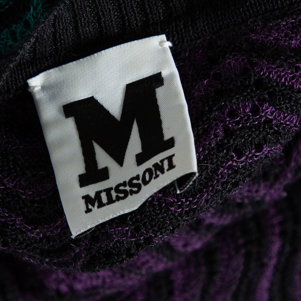 M Missoni Multicolor Wave Patterned Knit Button Front Cardigan L