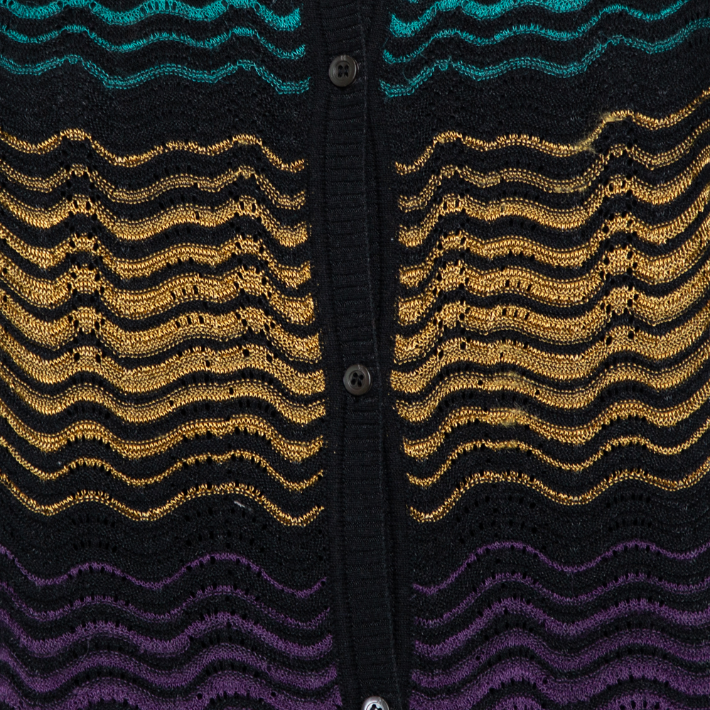 M Missoni Multicolor Wave Patterned Knit Button Front Cardigan L