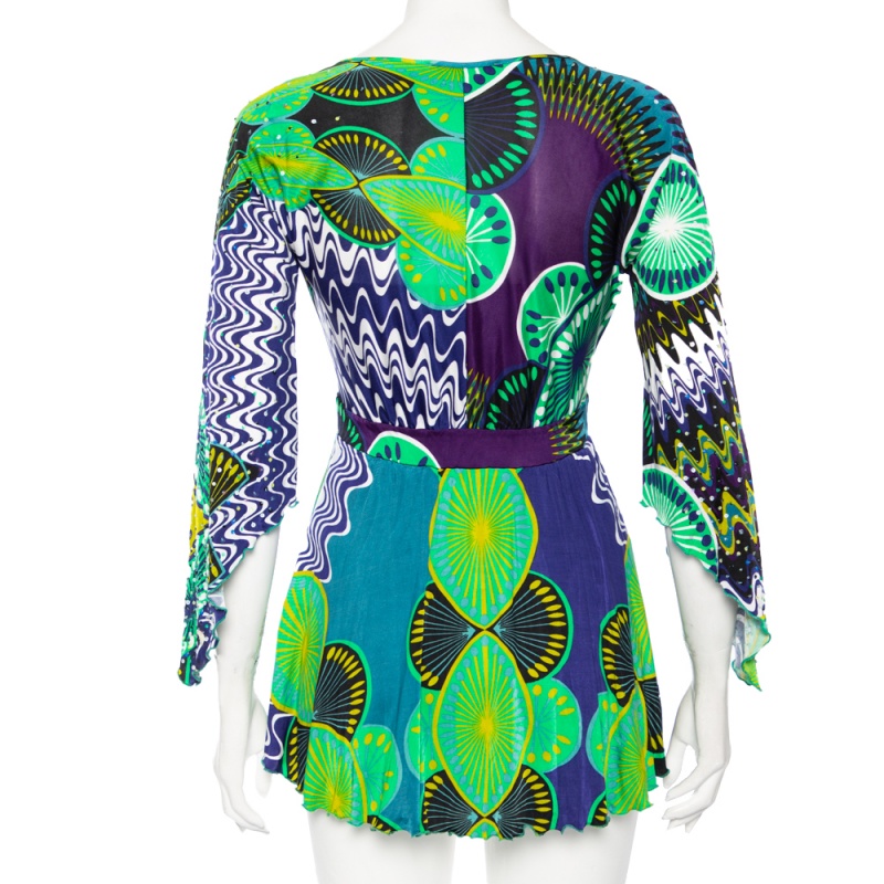 M Missoni Green Abstract Printed Jersey Embellished Detail Tunic M