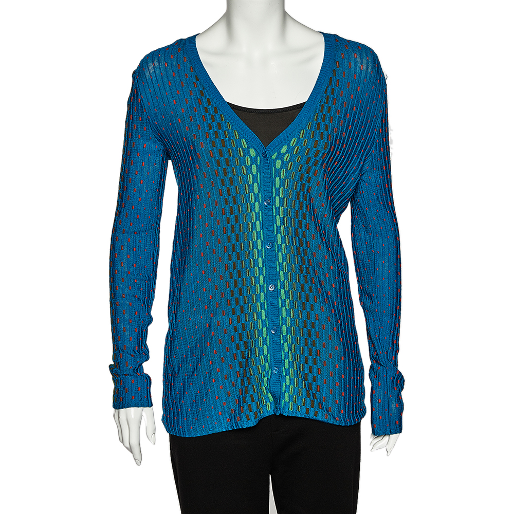 

Missoni Blue Patterned Dobby Knit Button Front Cardigan