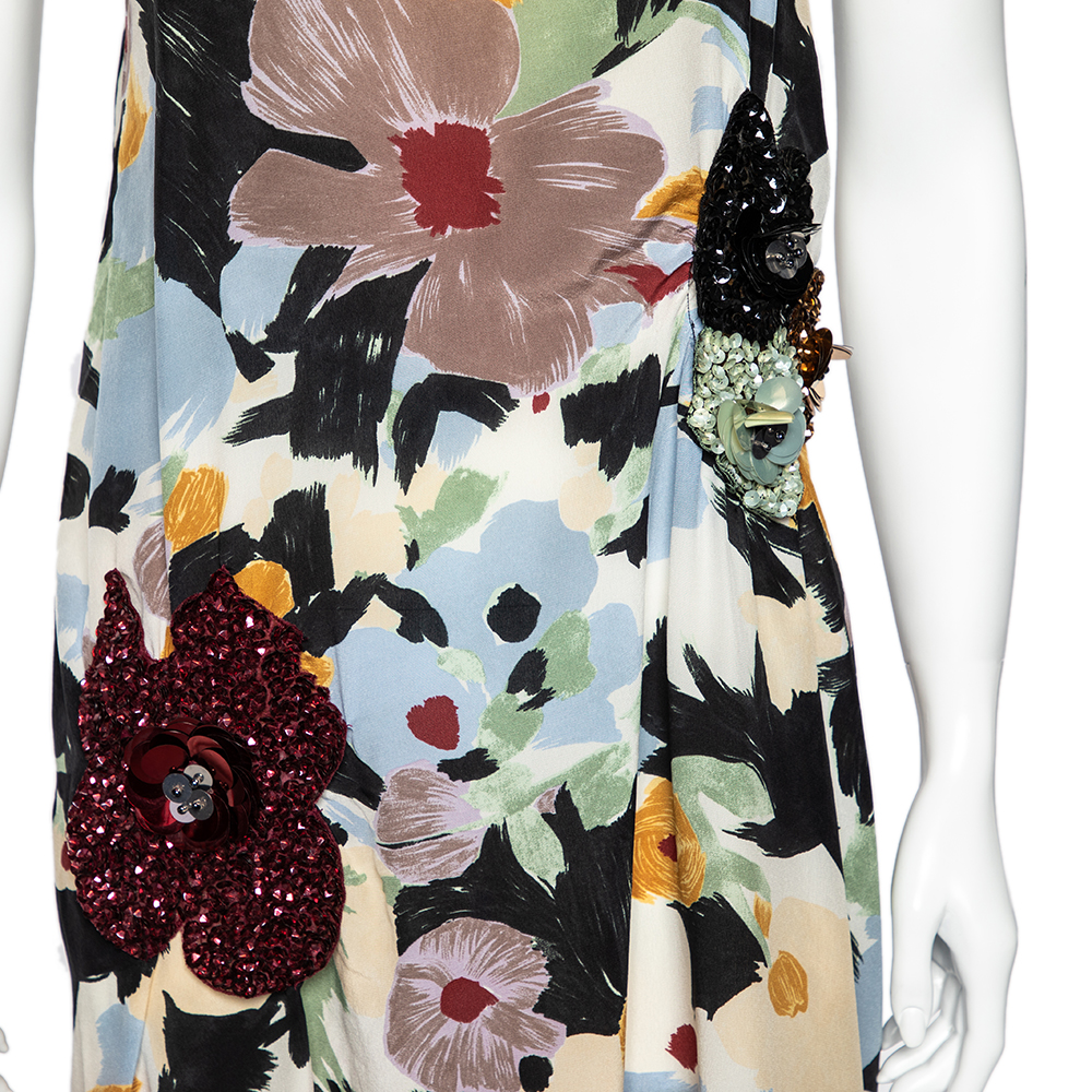 M Missoni Multicolor Floral Printed Silk Sequin Embellished Shift Dress M