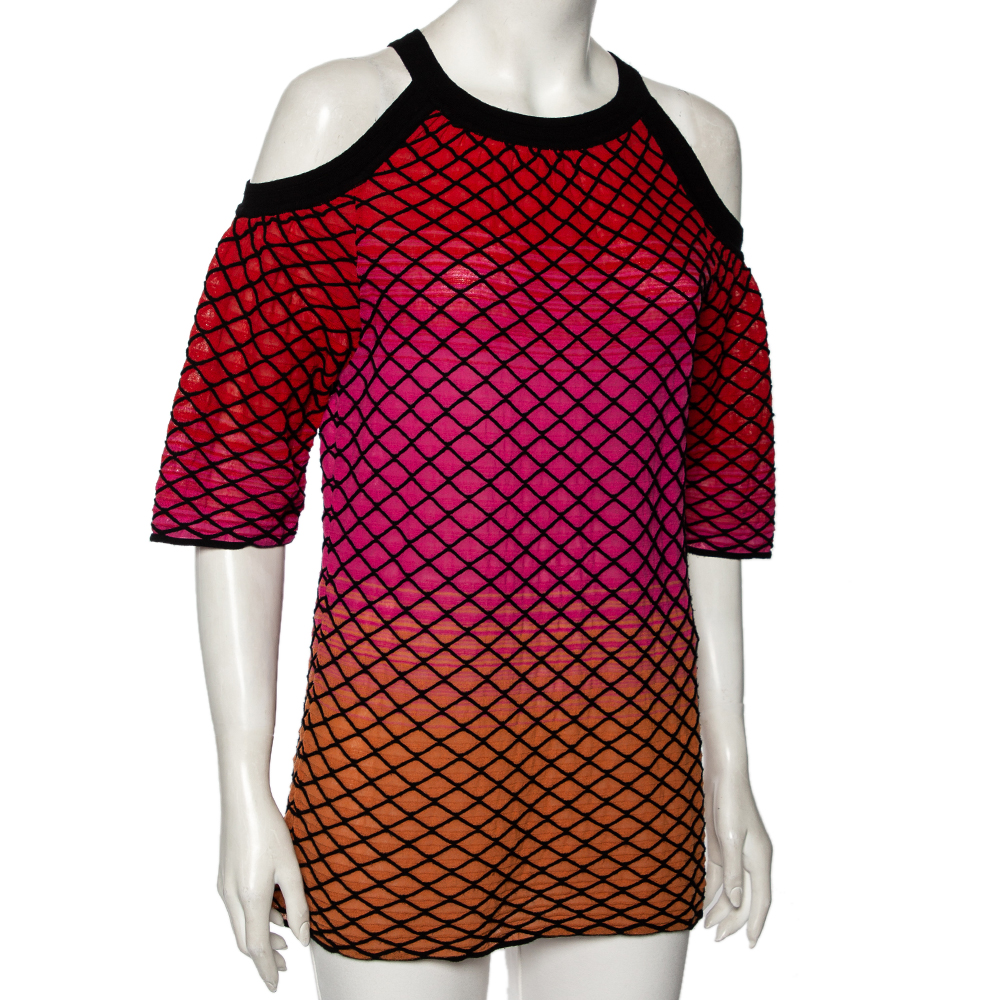 M Missoni Multicolor Textured Knit Cold Shoulder Top M