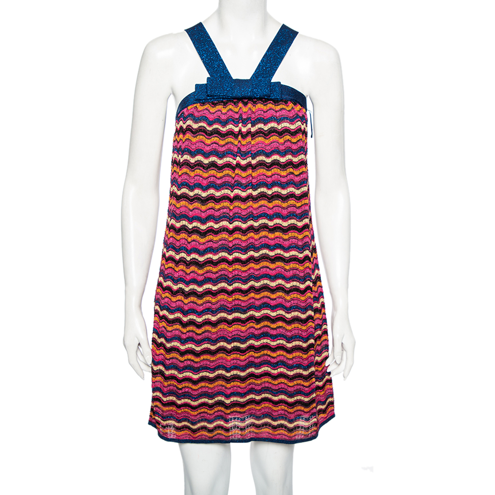M Missoni Multicolored Lurex Knit Bow Detailed Dress S
