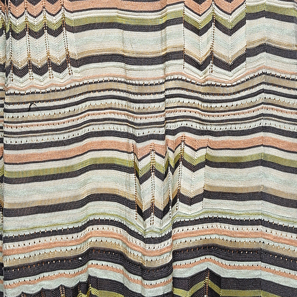 M Missoni Multicolored Stripe Perforated Knit Skirt L