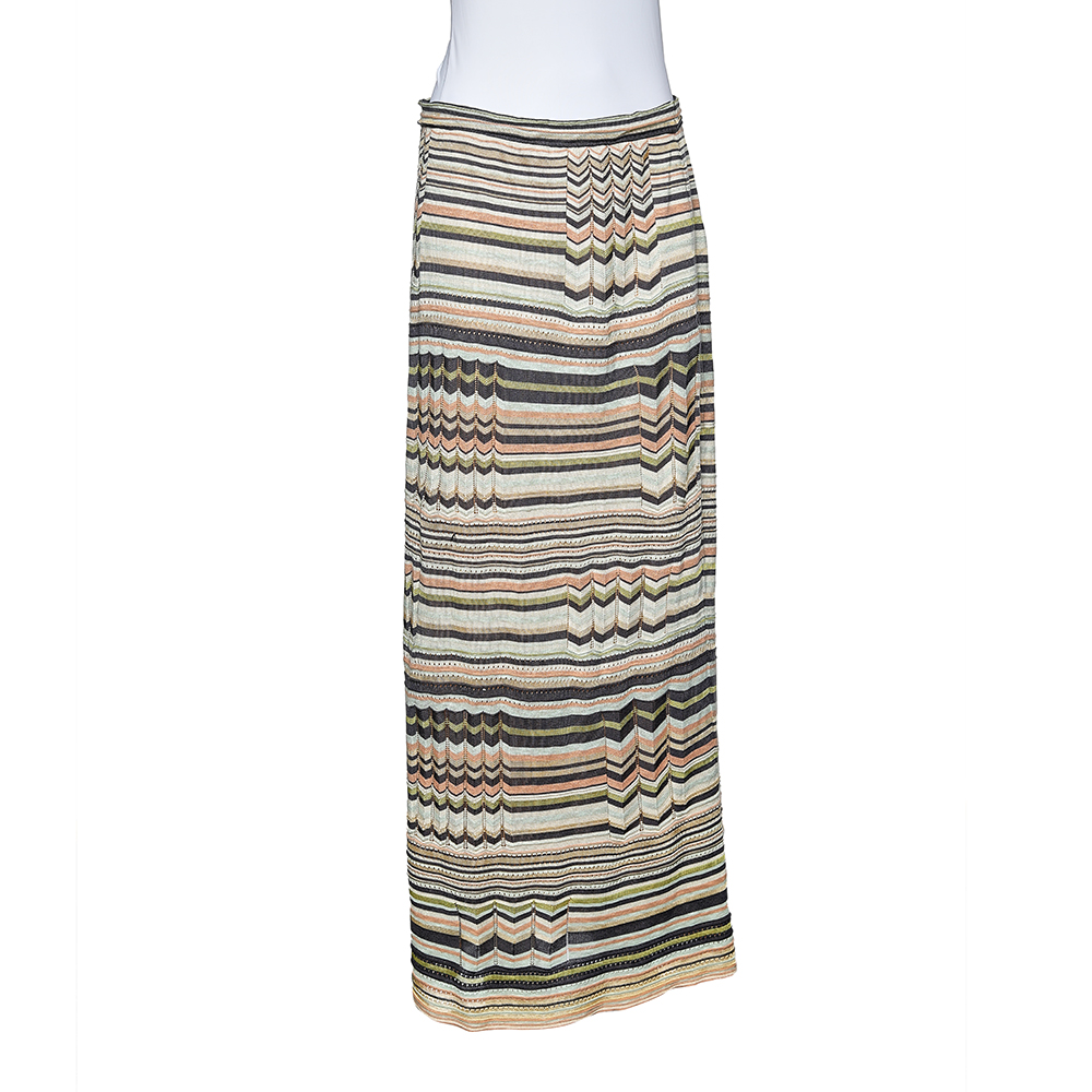 M Missoni Multicolored Stripe Perforated Knit Skirt L