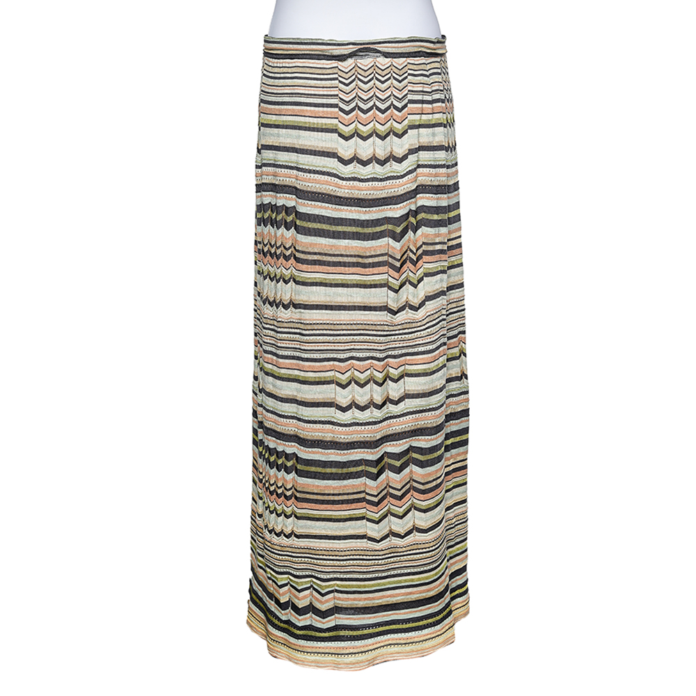 M Missoni Multicolored Stripe Perforated Knit Skirt L