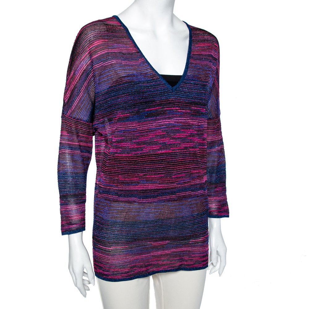 M Missoni Multicolored Lurex Knit V-Neck Top M