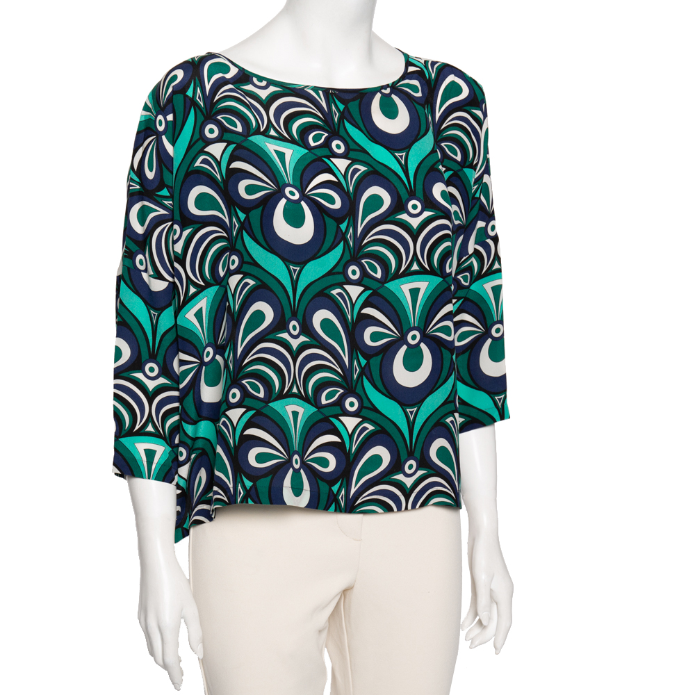 M Missoni Multicolor Printed Silk Crew Neck Top S