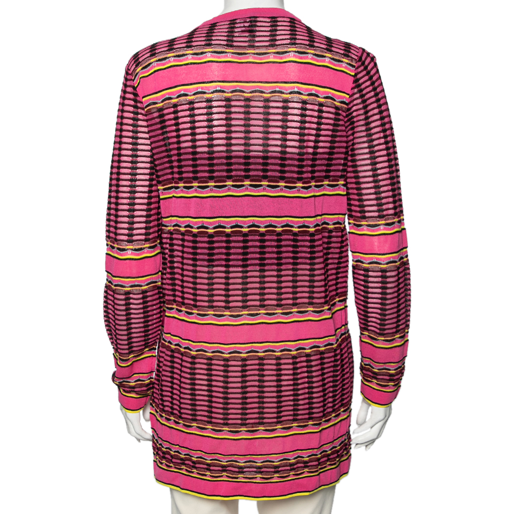 M Missoni Pink Patterned Knit Open Front Cardigan M