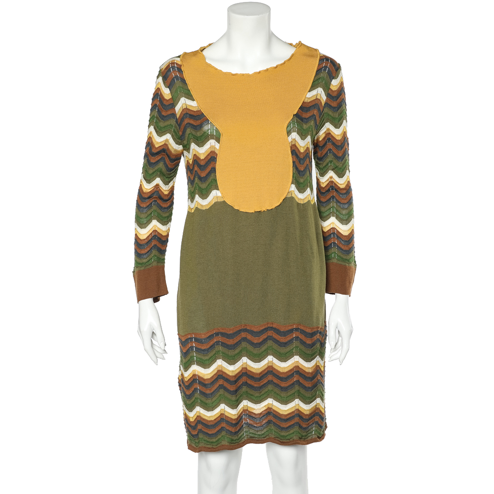 M missoni multicolor patterned wool knit mini dress l