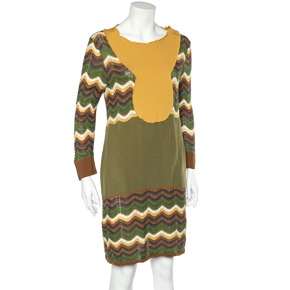 M Missoni Multicolor Patterned Wool Knit Mini Dress L