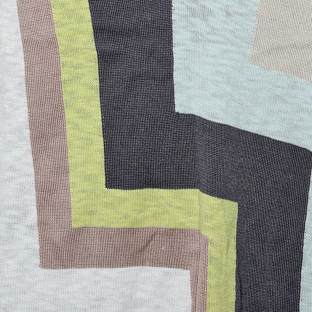 M Missoni Multicolor Geometric Pattern Cotton Knit Plunging Neck Top M