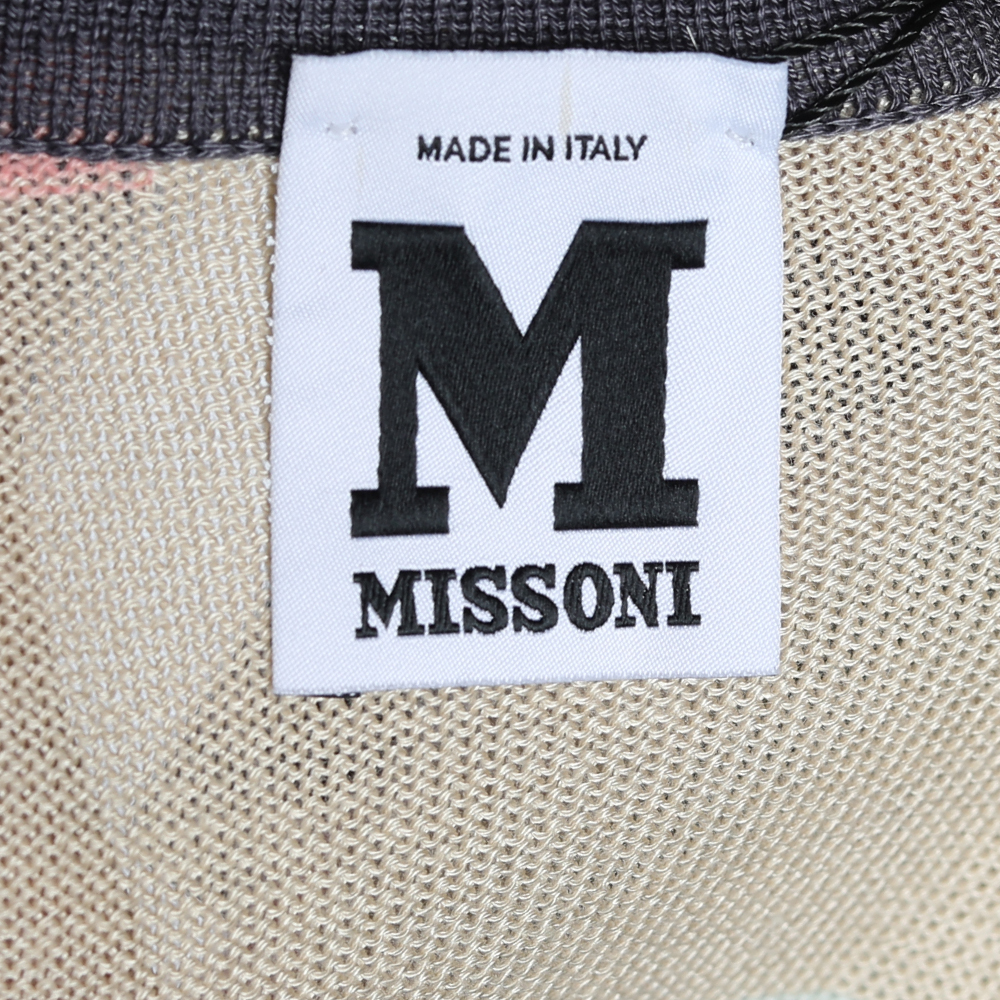M Missoni Multicolor Geometric Pattern Cotton Knit Plunging Neck Top M