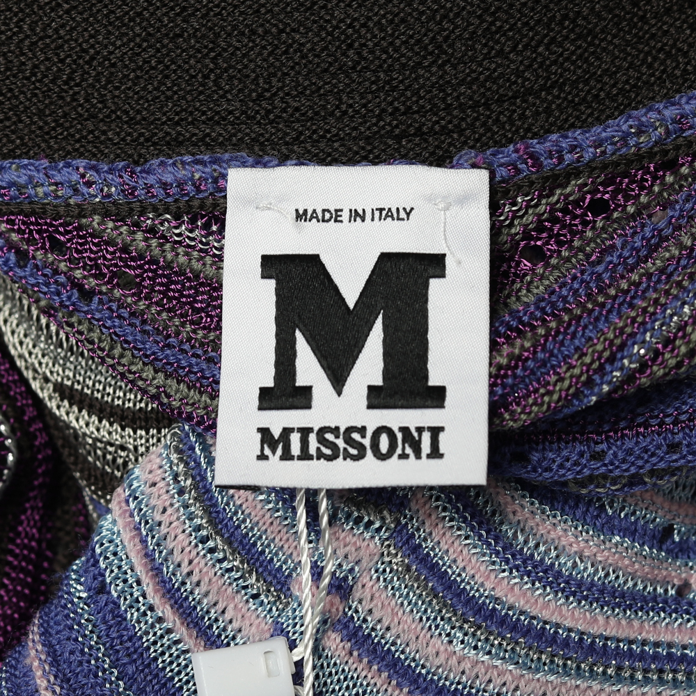 M Missoni Blue Wave Pattern Lurex Knit Shift Dress L
