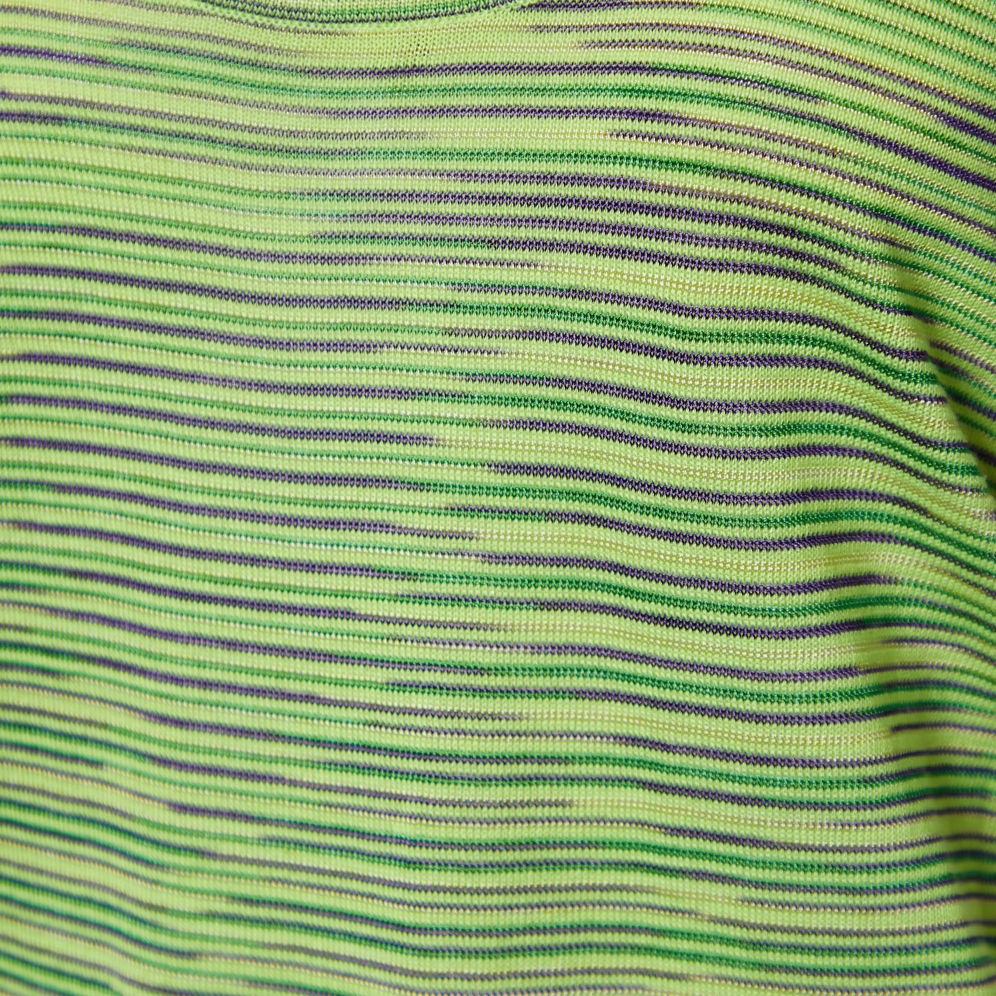 M Missoni Neon Green Striped Knit & Silk Tank Top L