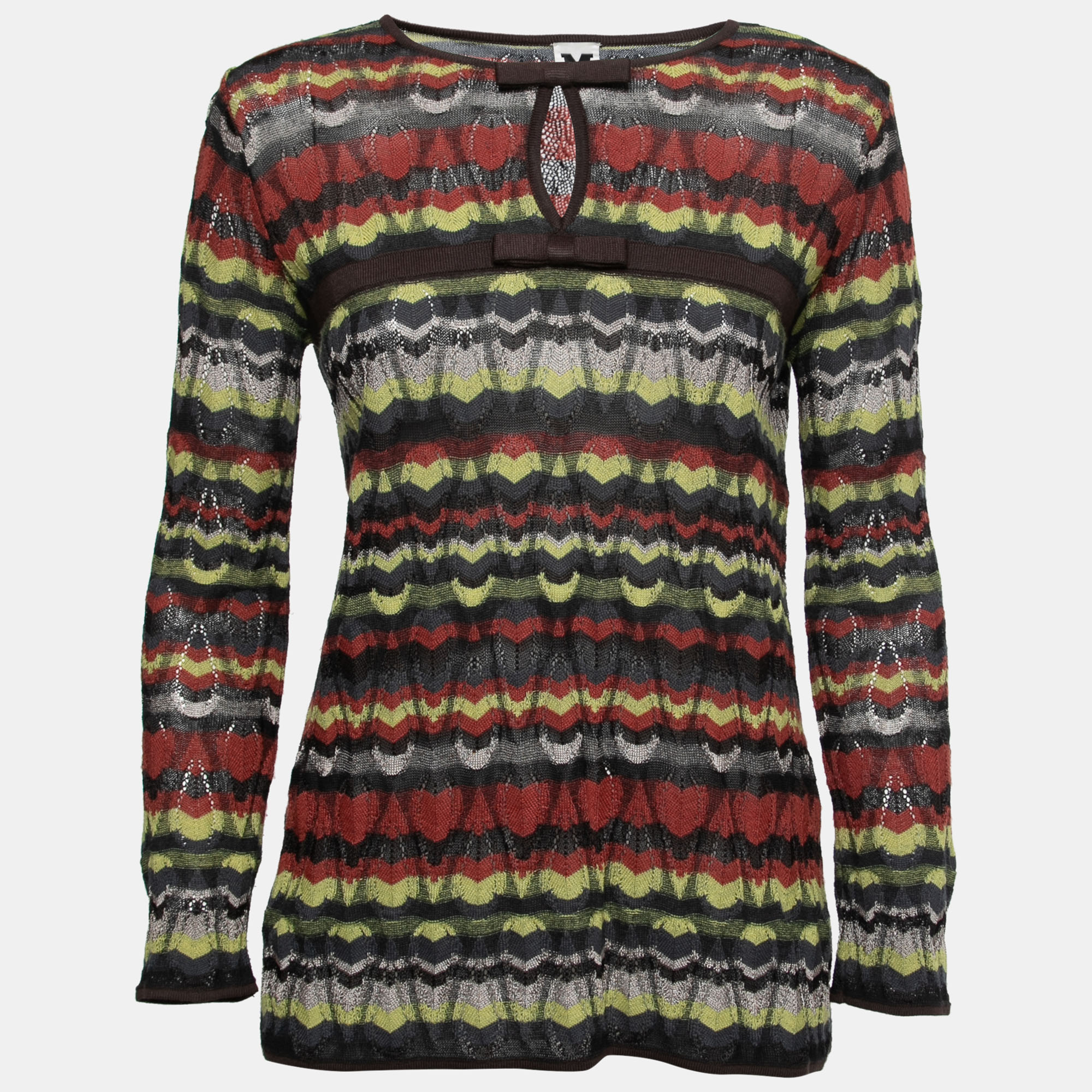 M Missoni Multicolor Patterned Knit Bow Detail Top S