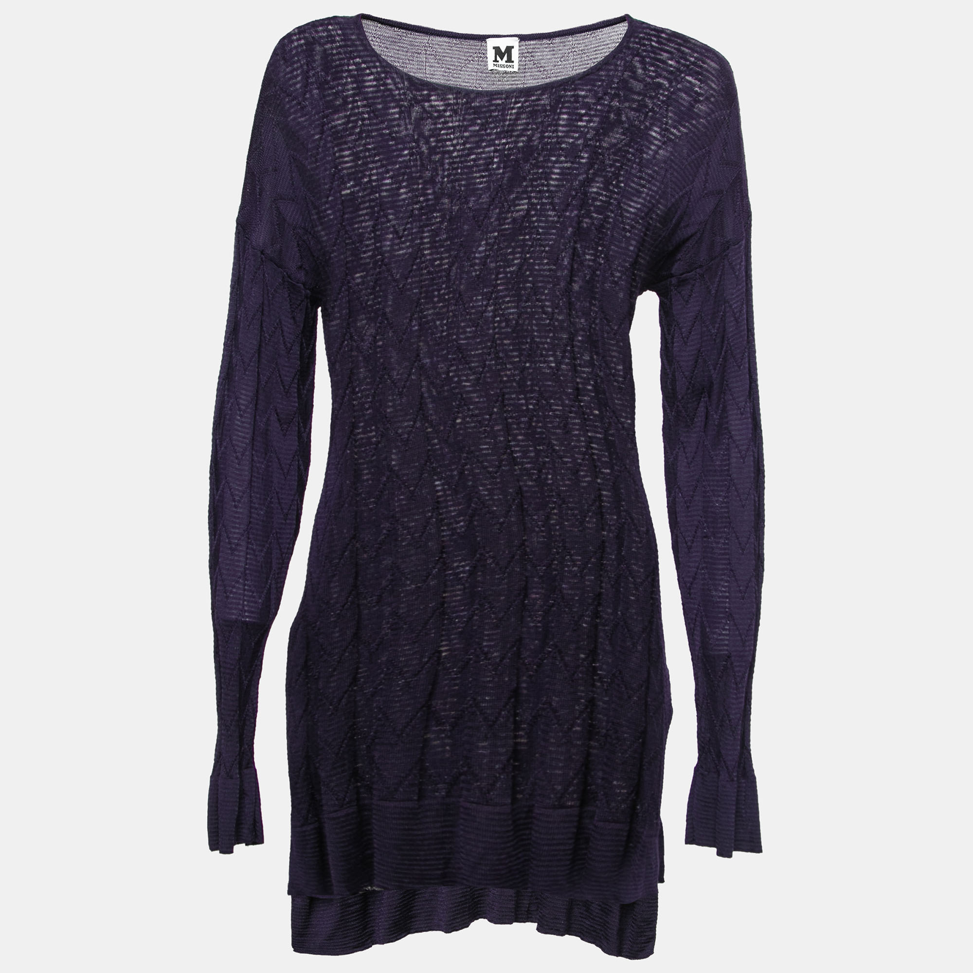 M missoni purple chevron patterned wool knitted top m
