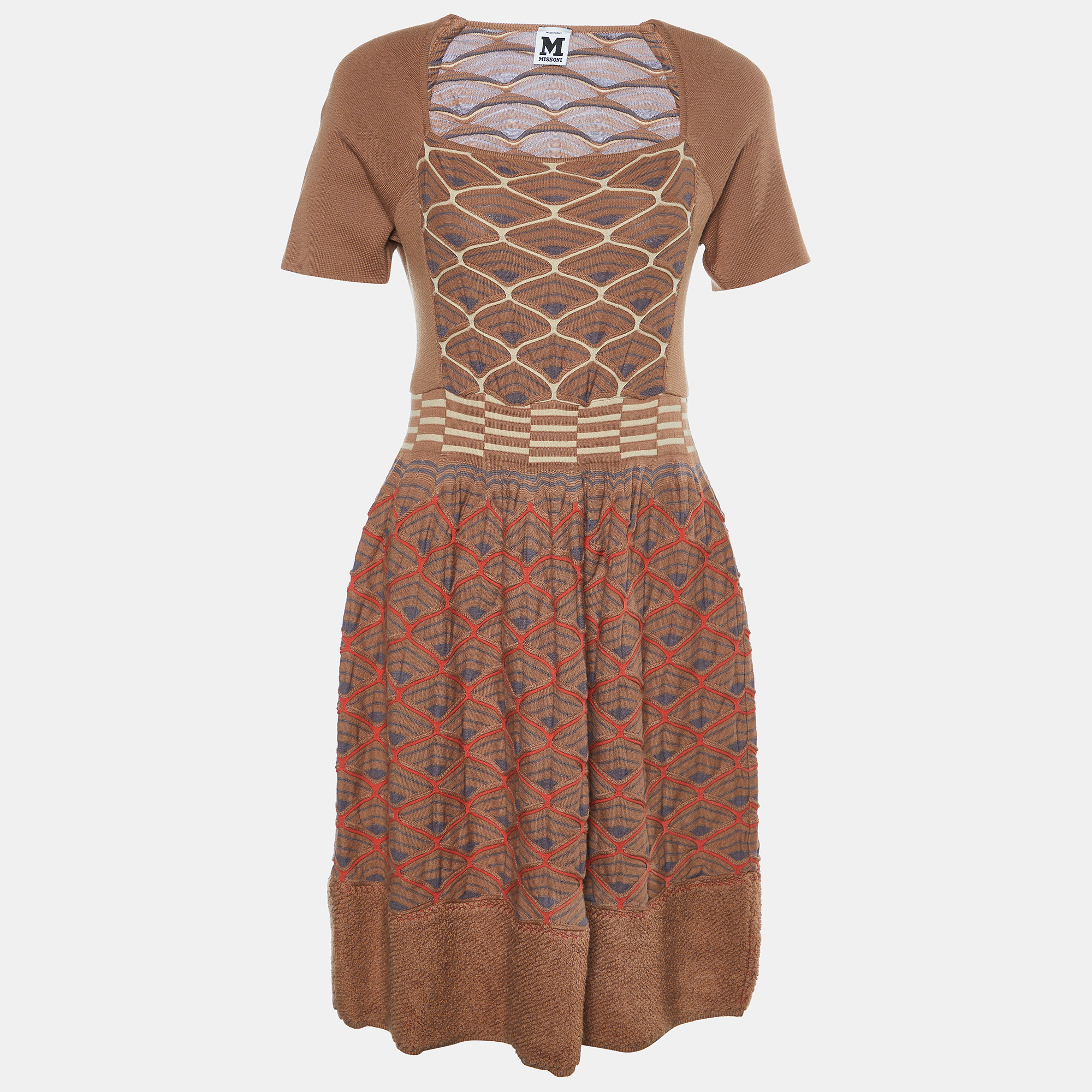 

M Missoni Brown Textured Knit Midi Dress