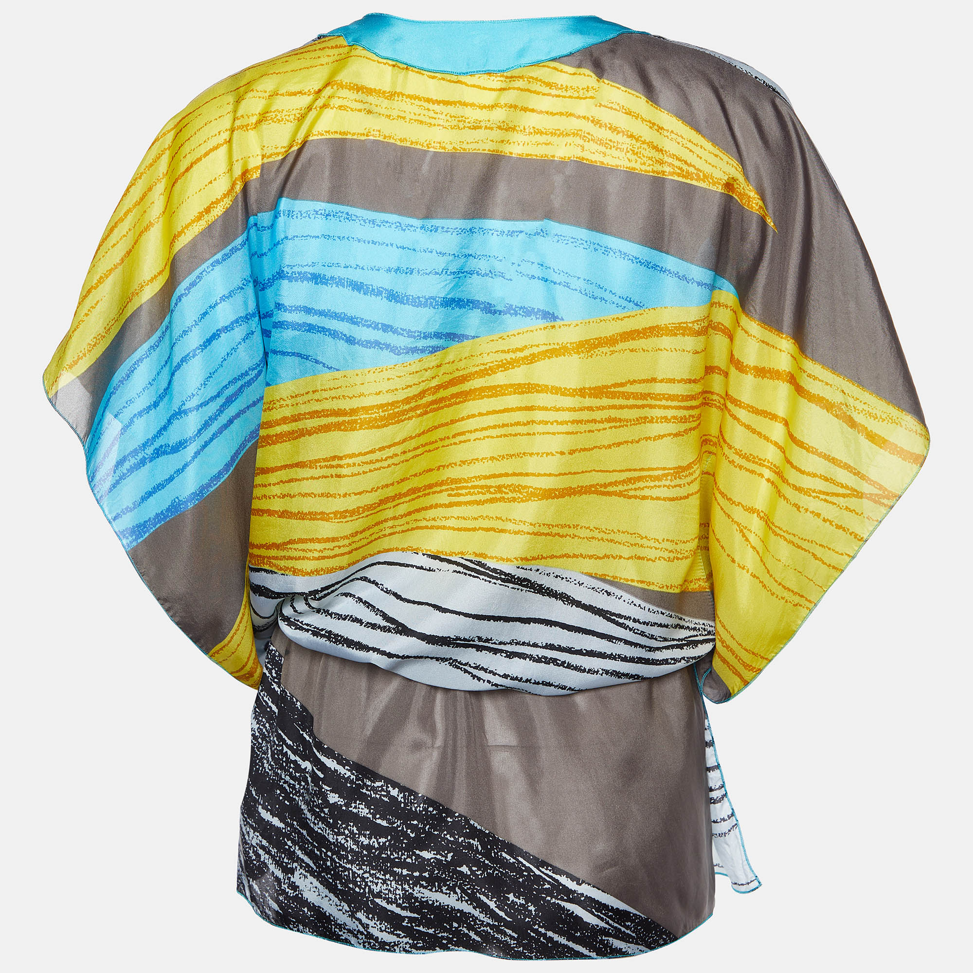 M Missoni Multicolor Printed Silk Faux Wrap Top L