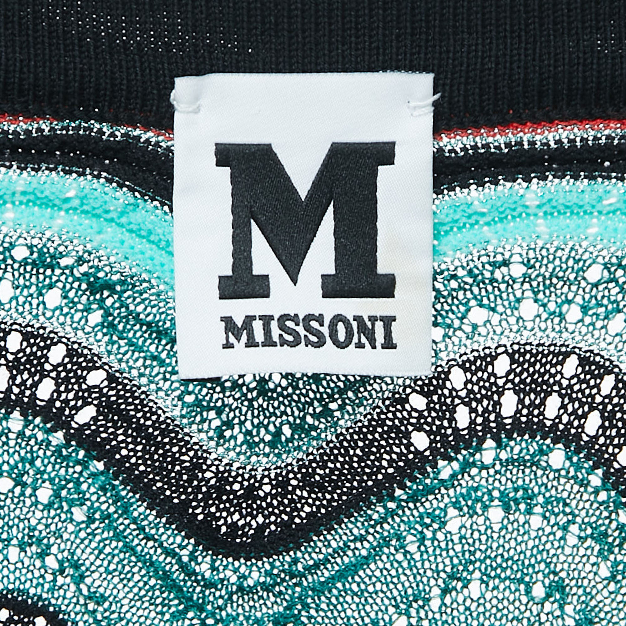 M Missoni Multicolor Patterned Lurex Knit Open Front Cardigan L