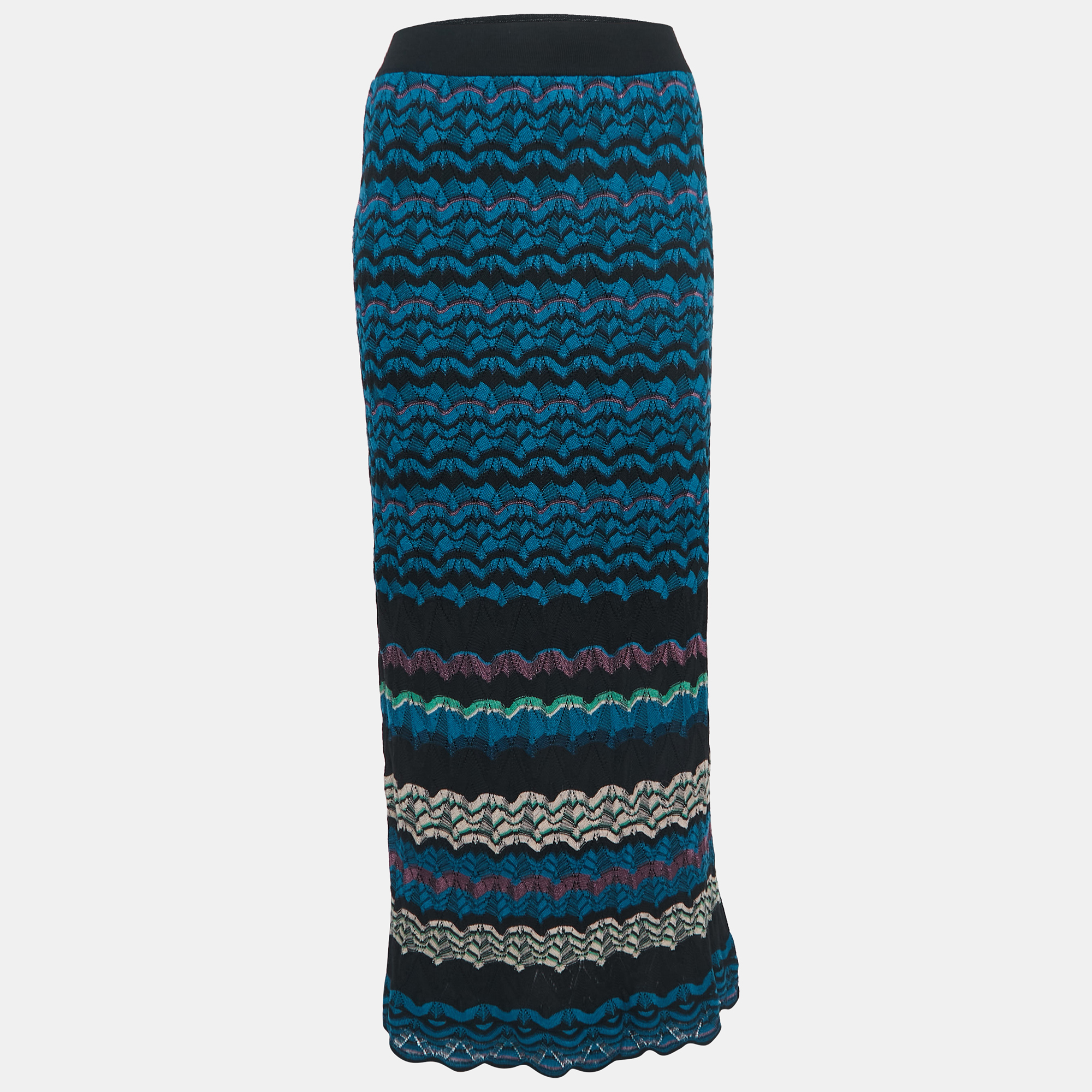M Missoni Multicolor Chevron Knit Elasticated Waist Maxi Skirt S