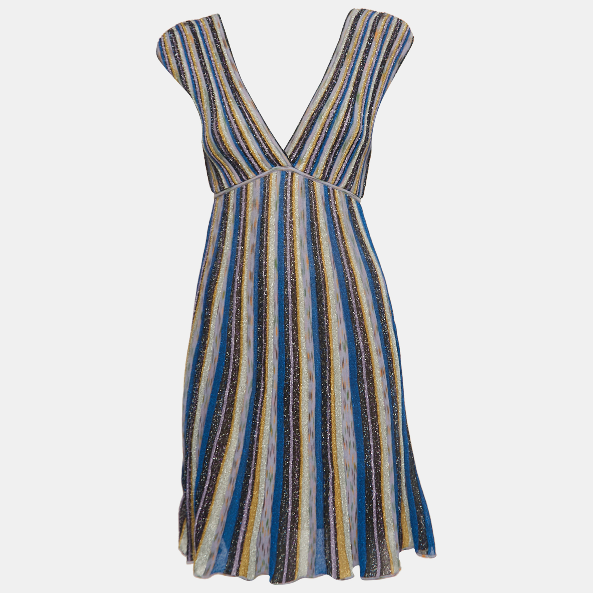 M Missoni Collection Multicolor Lurex Knit Sleeveless Flared Mini Dress S
