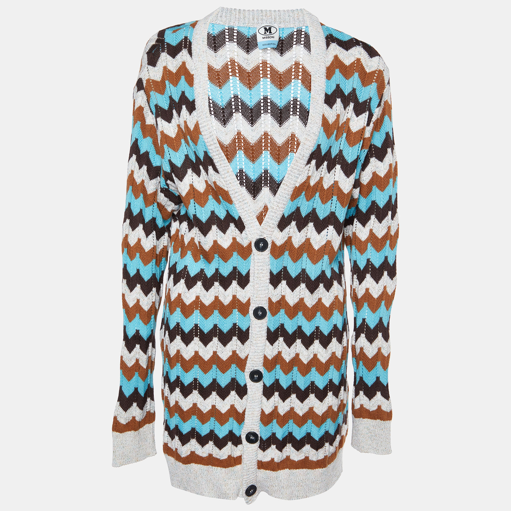 M Missoni Collection Multicolor Patterned Knit Button Front Cardigan M