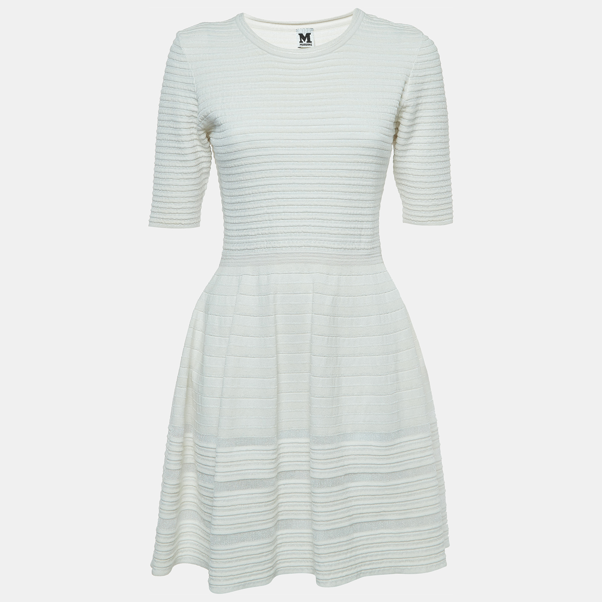 M Missoni White Pleat Detail Knit Short Dress M