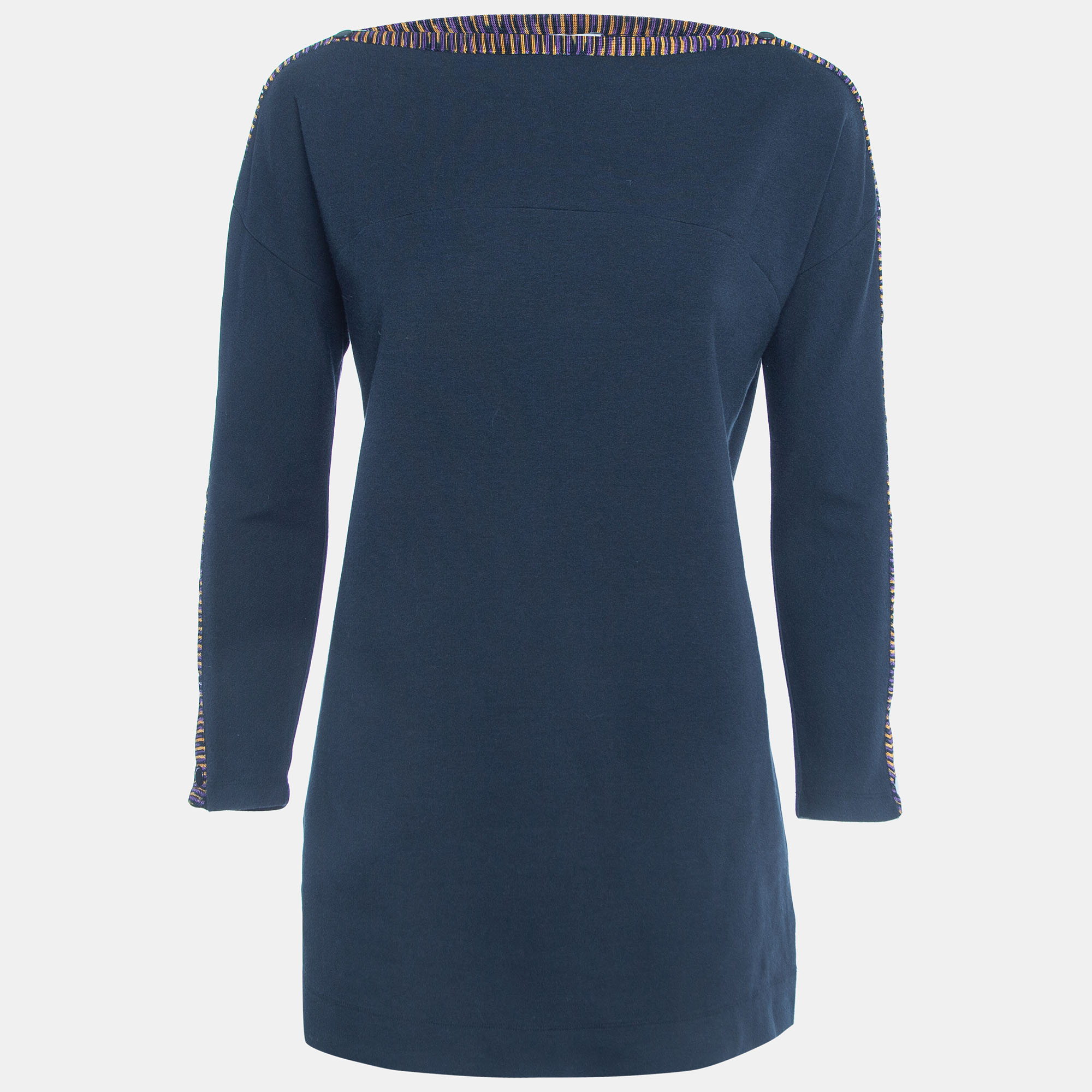 M missoni navy blue cotton blend knit buttoned sleeve detail t-shirt s