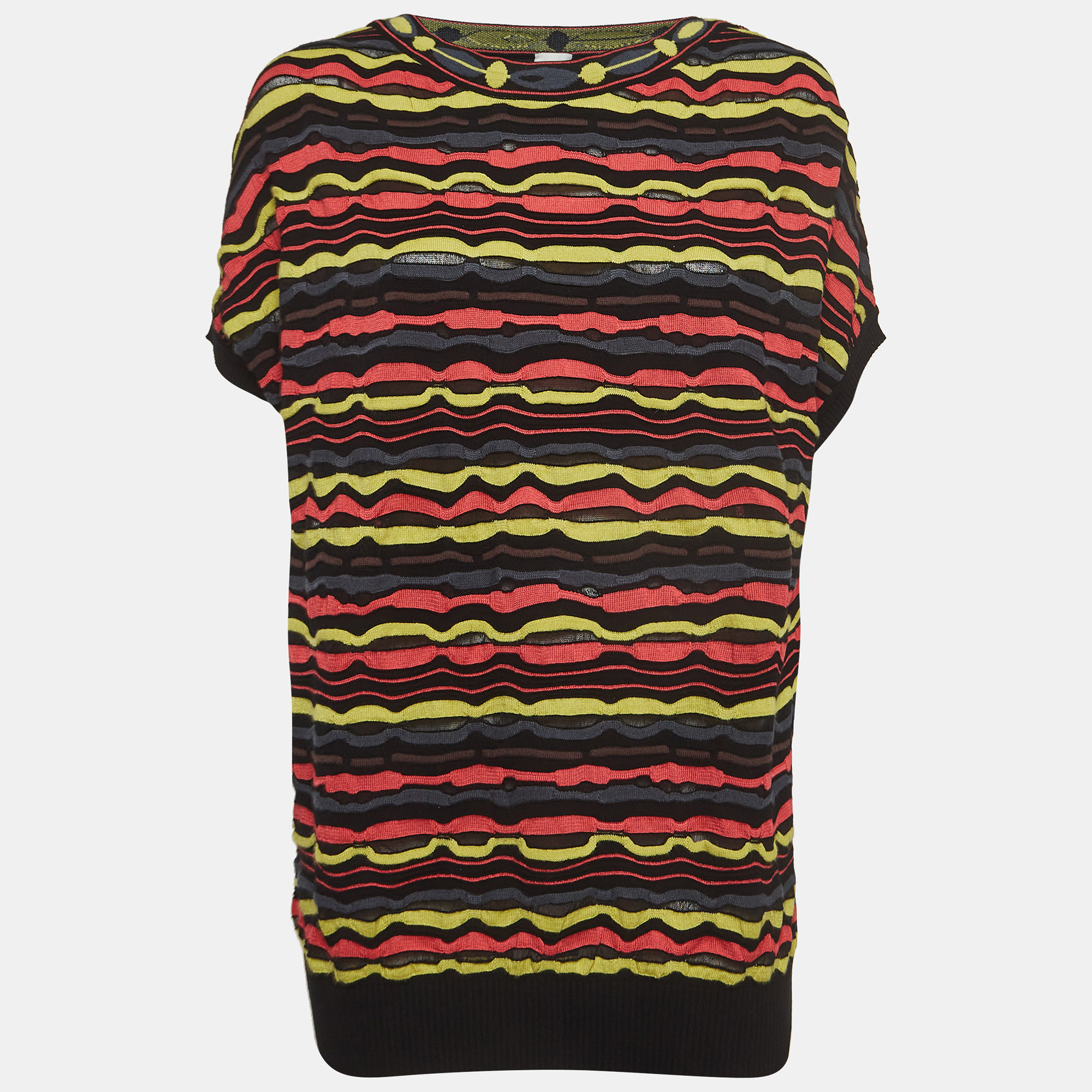 M missoni multicolor patterned knit short sleeve sweater top l