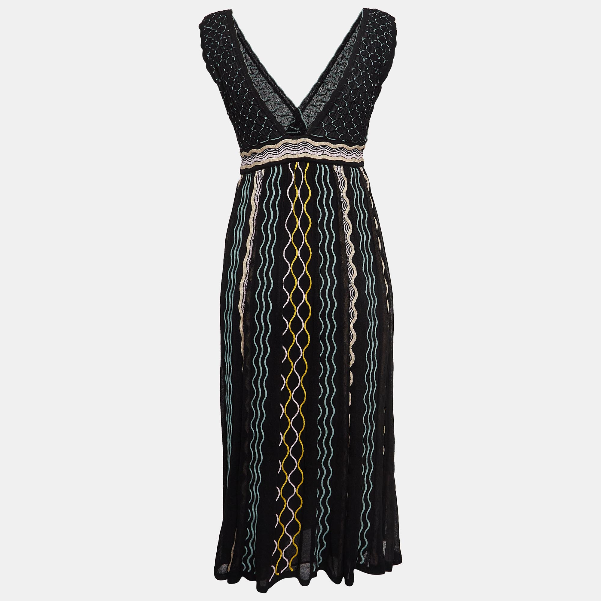 M Missoni Black/Multicolor Knit Midi Dress S