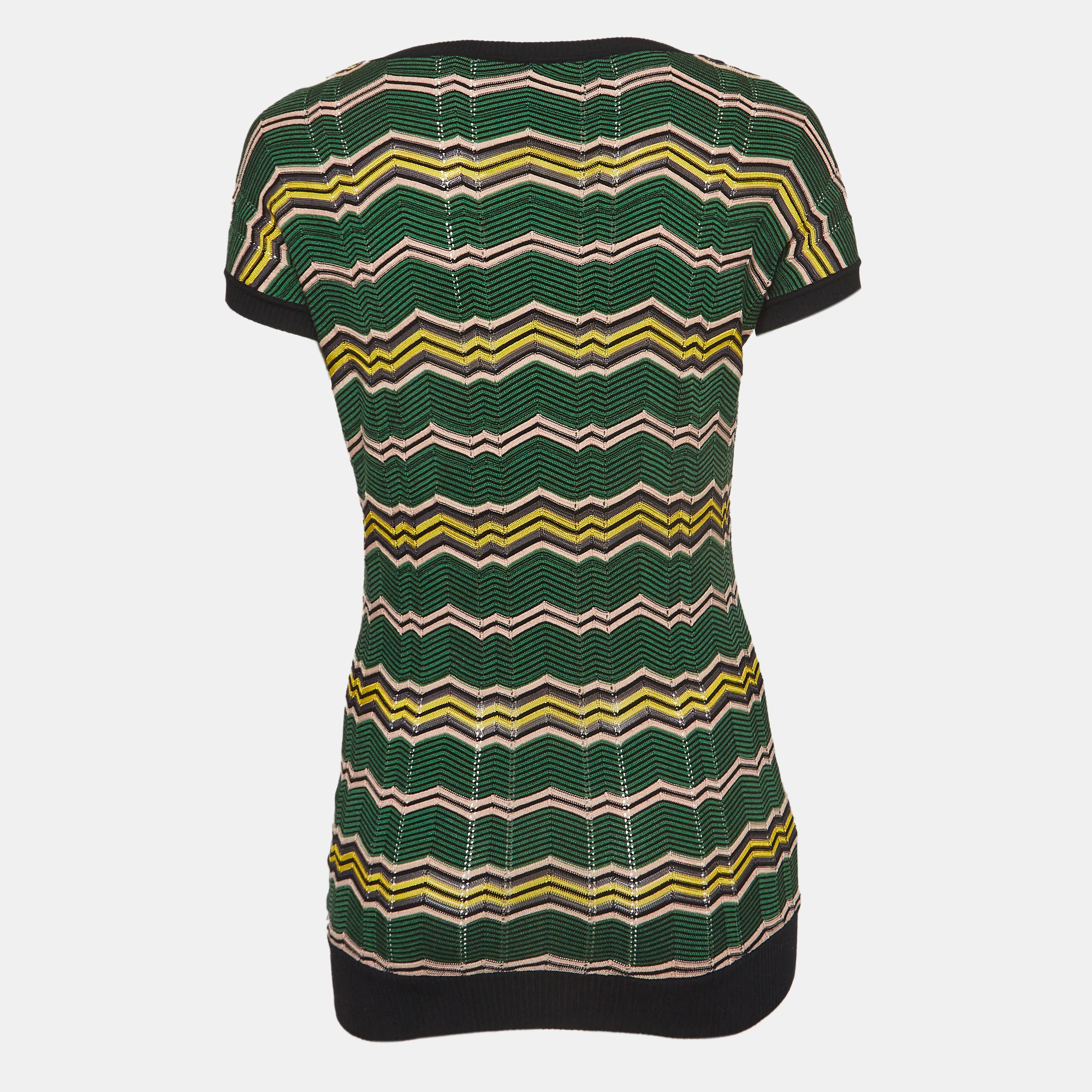 M Missoni Green Chevron Knit Short Sleeve Top S