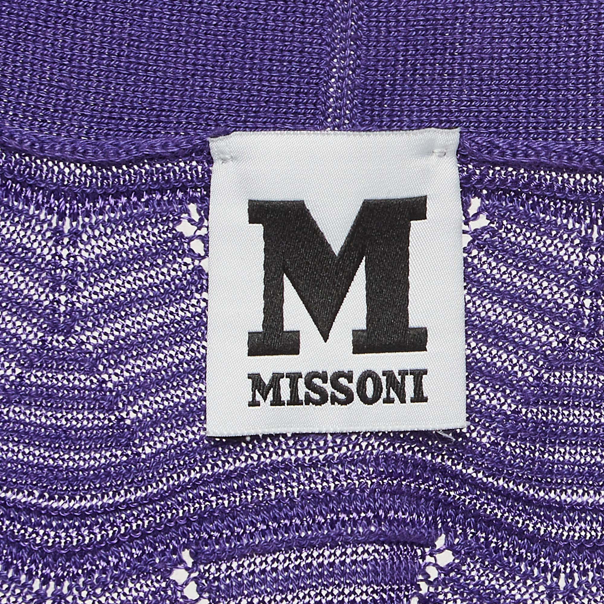 M Missoni Purple Chevon Knit Open Front Cardigan S