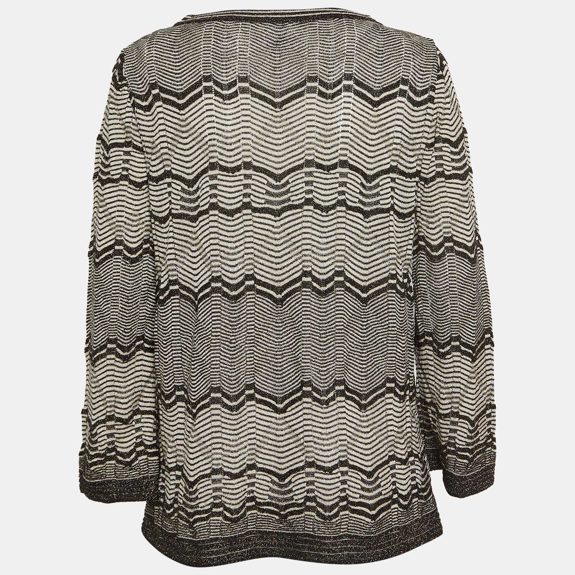 M Missoni Black/White Chevron Lurex Knit Bell Sleeve Sweatshirt M