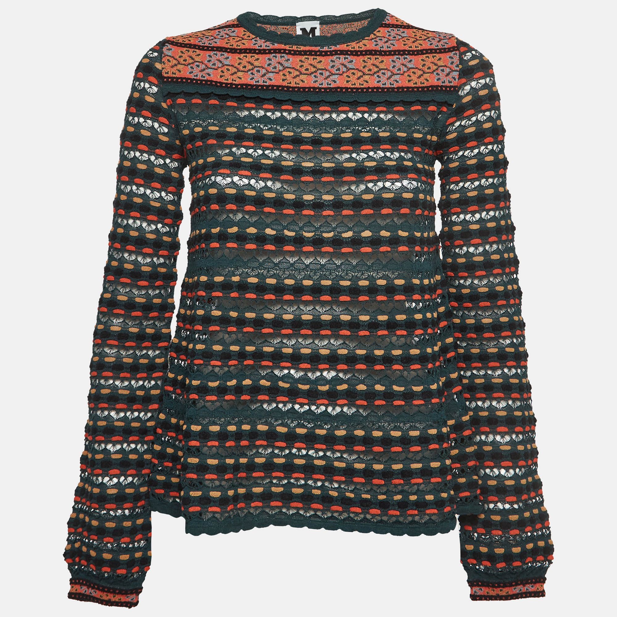 M missoni multicolor patterned knit long sleeve top s